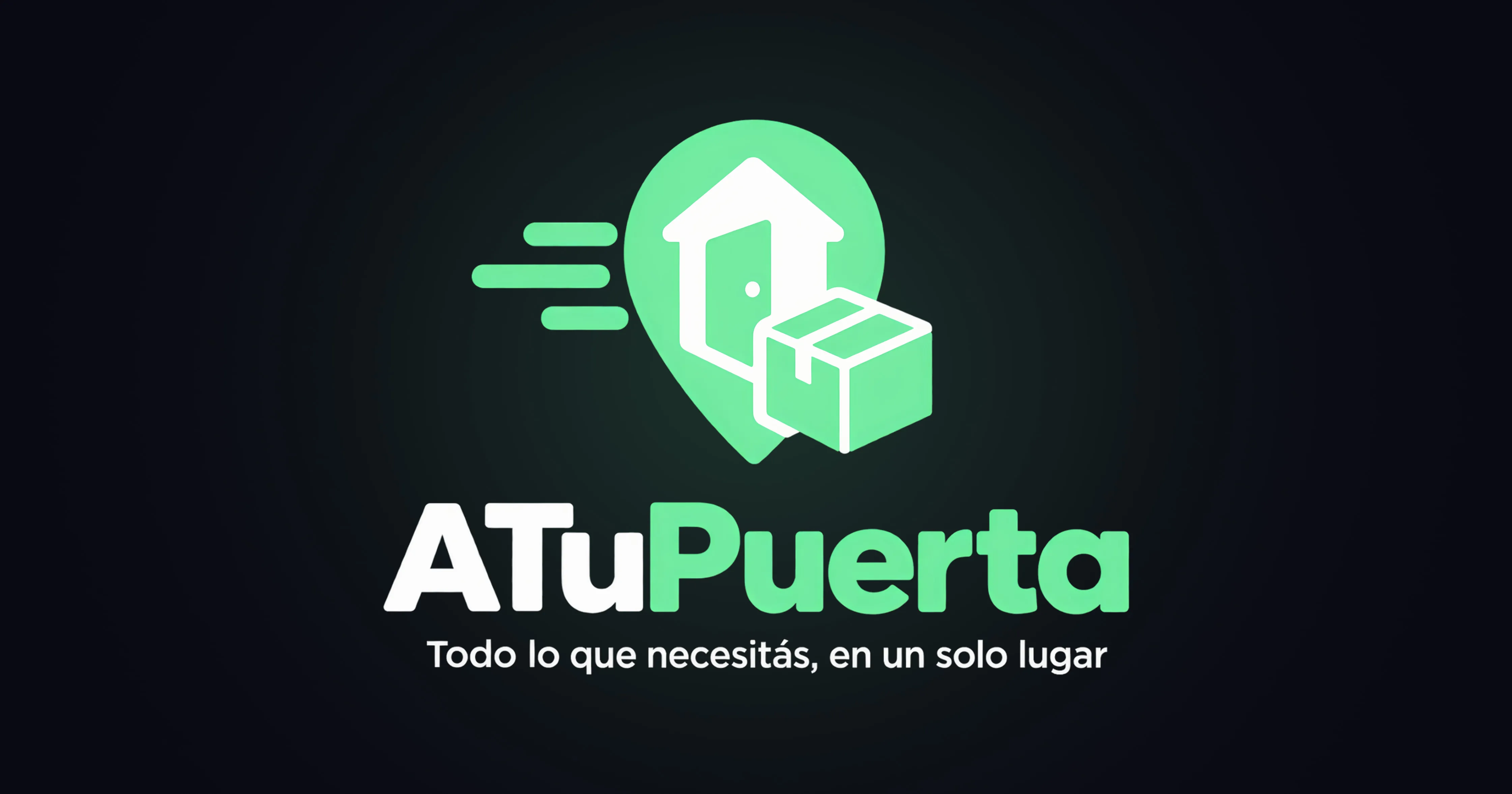 Logo de ATuPuerta: un marcador de mapa con una casa y una caja, y el lema "Todo lo que necesitás, en un solo lugar".